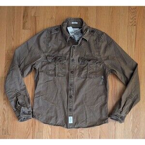 Abercrombie Fitch Shirt Mens XL Brown Military Shacket Button Up Distressed NWT